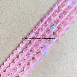 Matte K9 Light Pink Austria Crystal Synthetic Moonstone Round Loose Beads 15