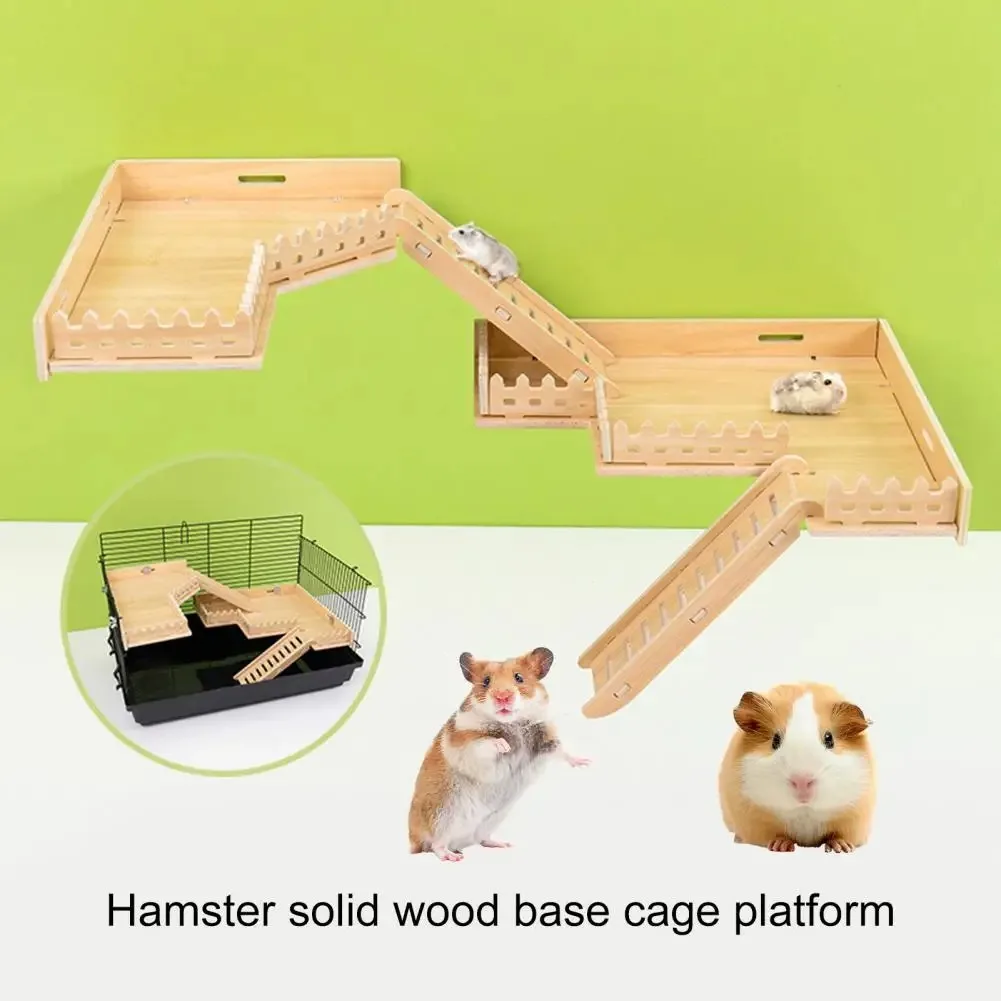 Practical Hamster Toy Thickened Entertainment Smooth Hamster Double Layer Wooden Climbing Platform with Ladder