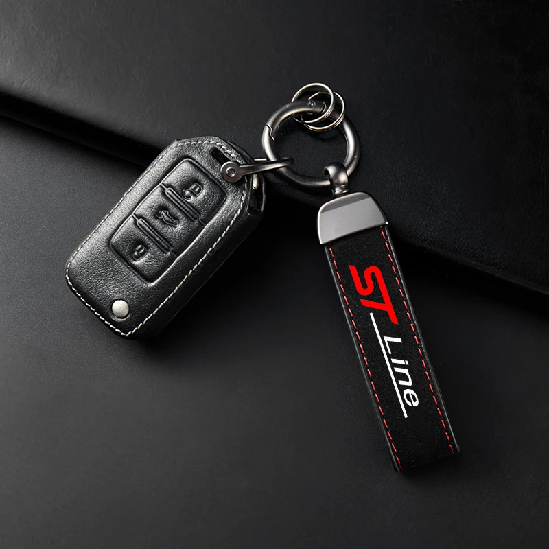 For Ford ST Line Kuga MK3 MK2 MK4 S Max Focus High-Grade Leather Suede Keychain Car Sport Key Ring With Horseshoe Buckle - view 2
