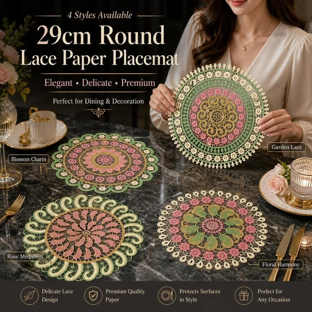 Vintage Embroidery Lace Doily Placemat Colorful Round Lace Coaster Table Cloth Mandala Hollow Table Cup Mat Home Decor