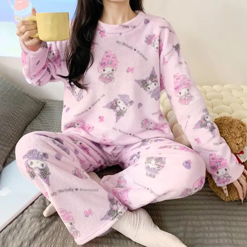 2 Stuks Hello Kittys Pyjama Set Anime Sanrios Leuke Meisje Pluche Nachtkleding Dikker Warme Vrouwen Casual Thuis Kleding Student nachtkleding