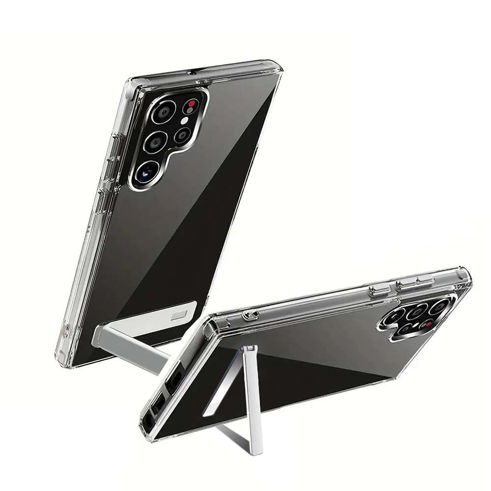 UYUXIO Kristallklare Handyhülle mit Ständer für Samsung Galaxy S25 S24 S23 Ultra Plus 22, Standhüllen mit Halterung