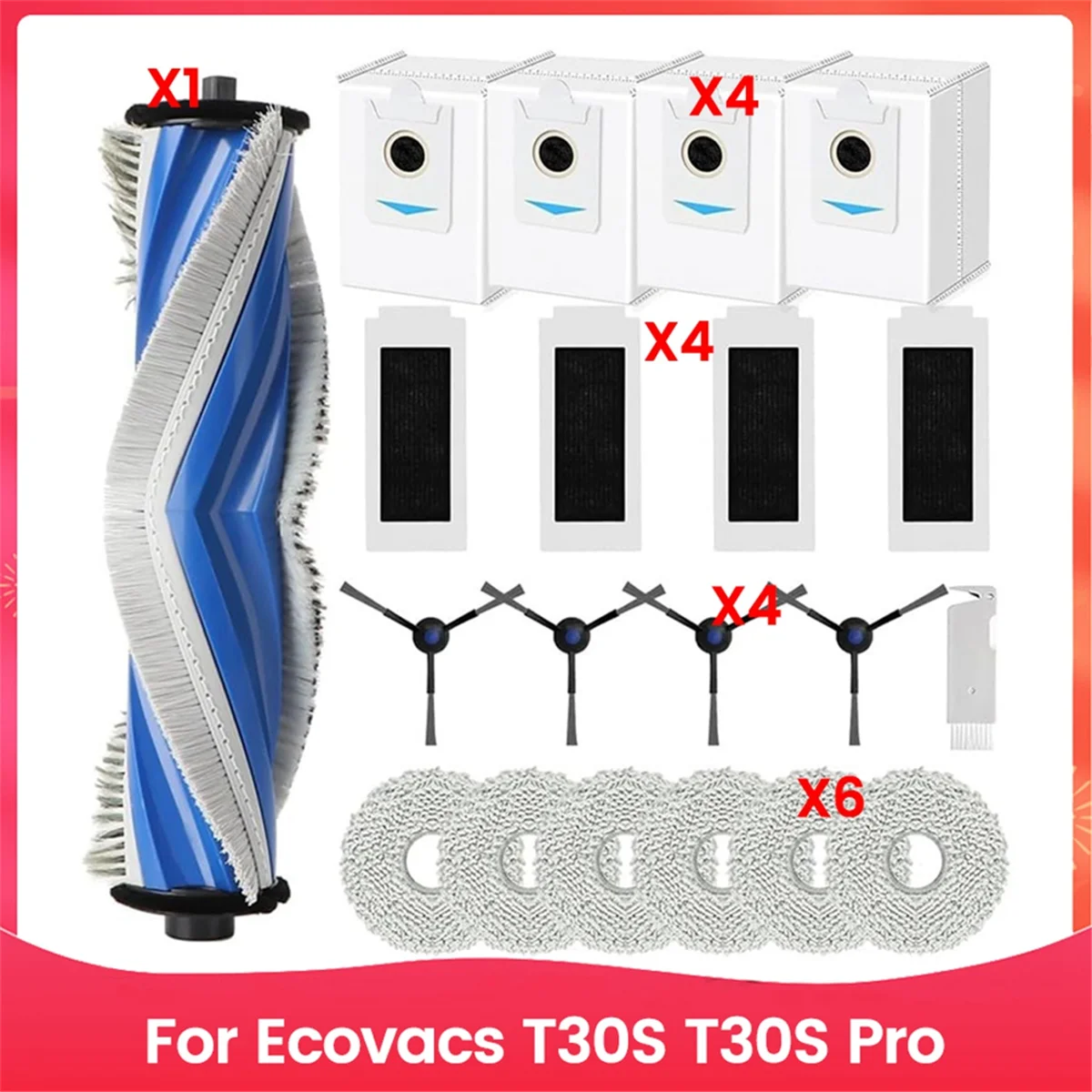 For Ecovacs T30S T30S Pro Robot Vacuum Cleaner Main Side Brush Hepa Filter Mop Cloth Dust Bags Accessories-Furlan