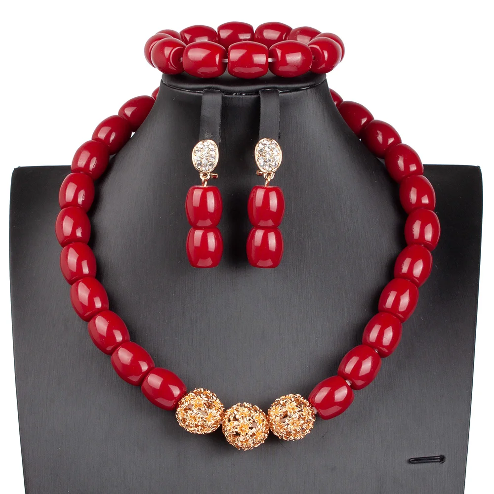 Long Fashion Wedding Beads Necklace White Artificial Coral Bridal Jewelry Sets African Beads Jewelry Set  ABK261