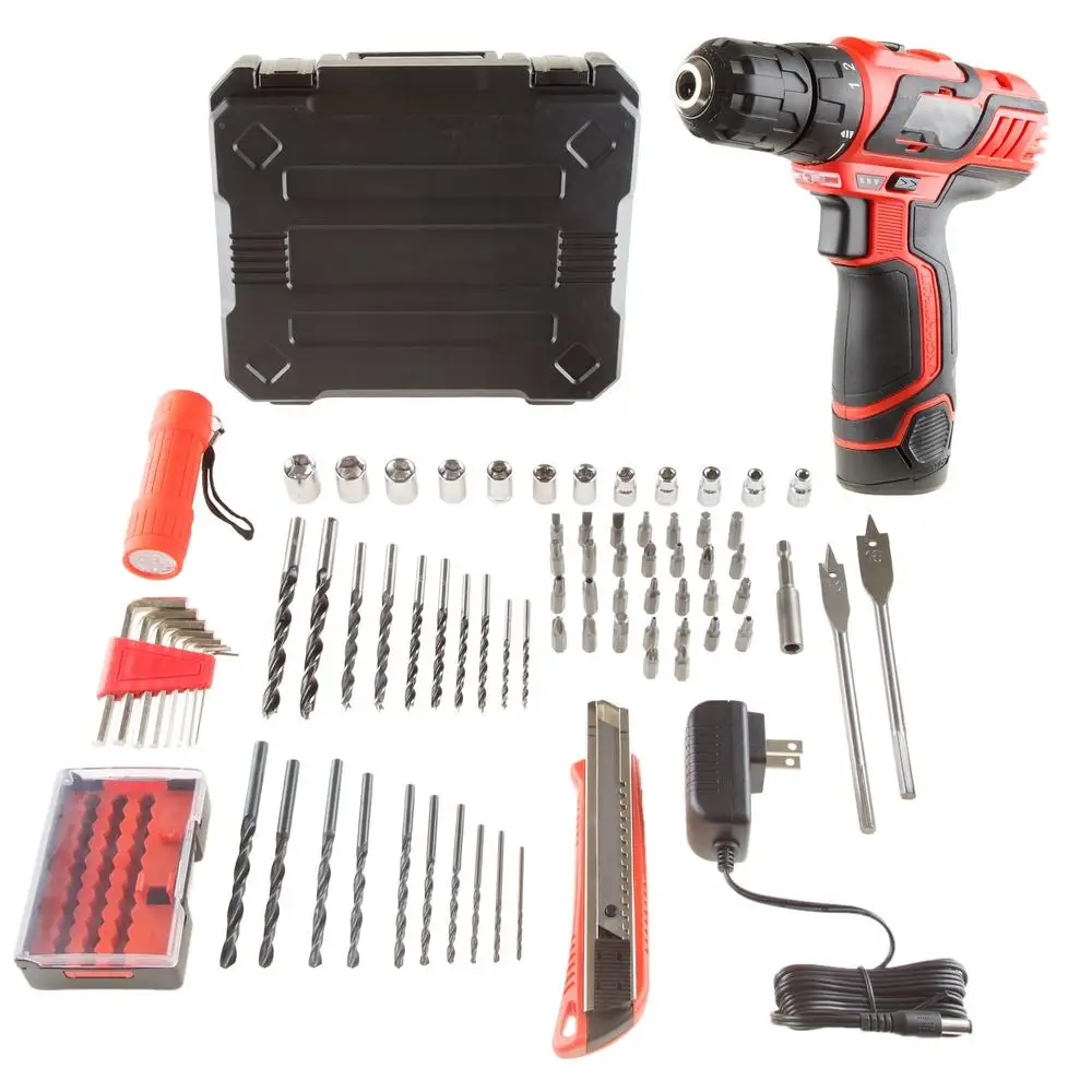 12V Electric Drill Set with 75 Accessories and LED Flashlight