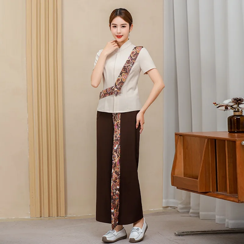 2023 New Brand Design Thai Massage Uniform Sets Short Sleeve Thailand Restaurant Waitress Work Clothes Beauty Salon SPA Uniforms