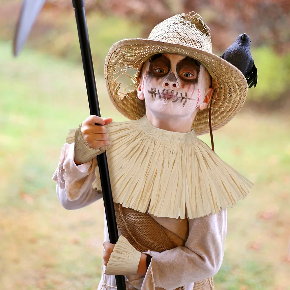 10 buah Scarecrow Kit sedotan kertas Scarecrow kostum aksesoris leher lengan dan pergelangan kaki dasi untuk pesta aksesori