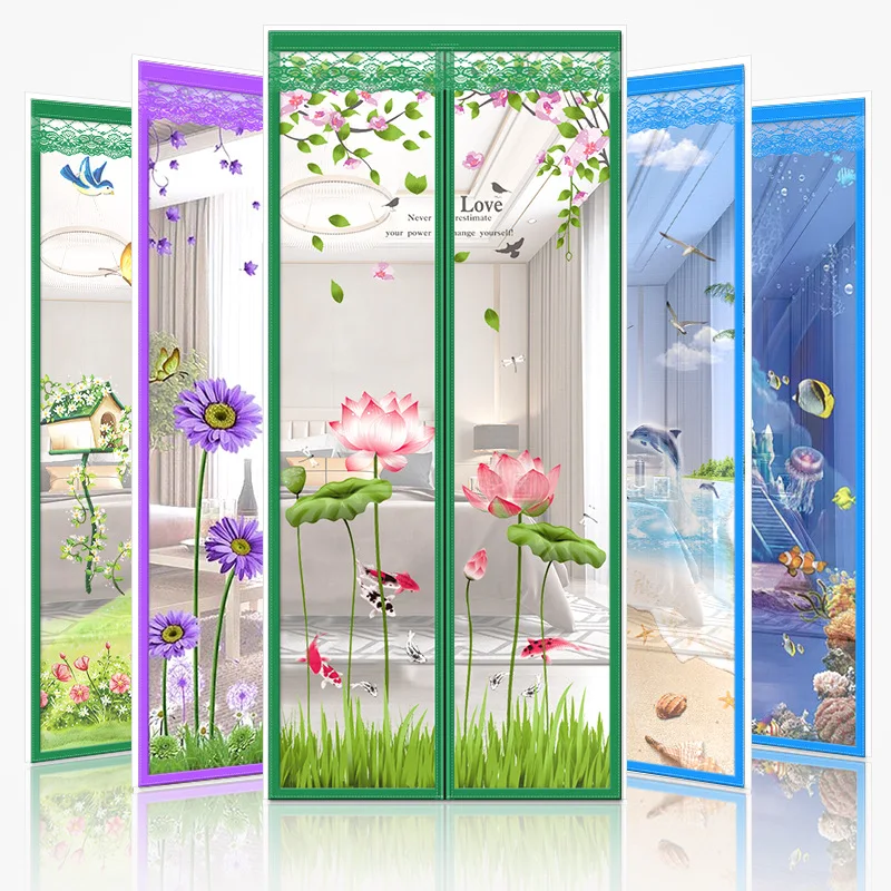 Solid color magnetic mosquito-proof door curtain for home use,summer,, no-drill installation with Velcro, new Chinese style