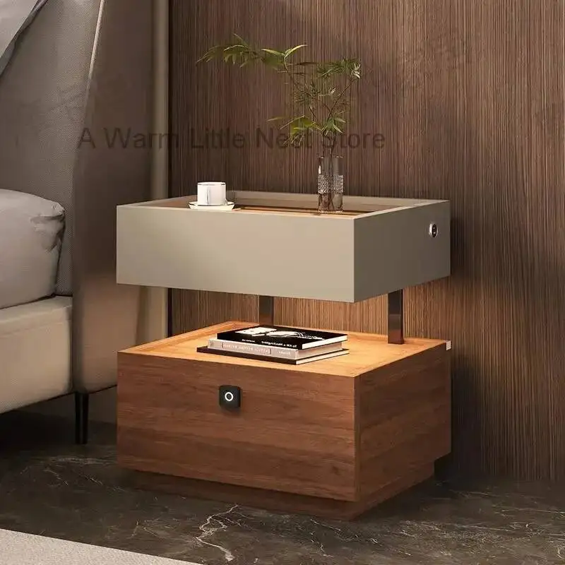 

Room Fingerprint Lock USB Induction Lamp Nightstands Storage Drawers Bedsides Table Luxury Side Mesa De Noche Bedroom Furniture