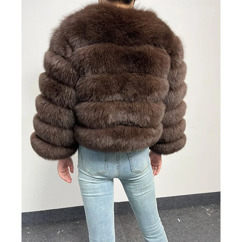 new 2024 Coffee Natural Real Fox Fur Coat Women Winter Warm Luxury Fur Jacket Detachable Long Sleeve Female Vest Furry clothing