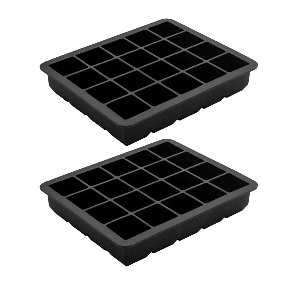 

2 Pcs 20 Cavity Square Cube Ice Mold Tray Ice Balls Maker Mold Flexible Silicone Ice Tray for Whiskey Cocktails (Black)