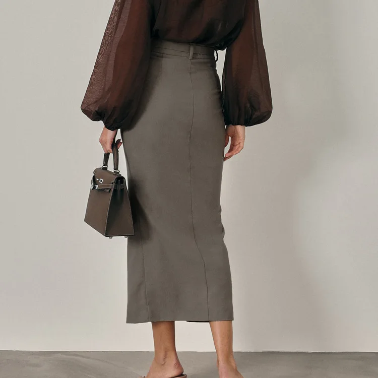 2026 Fashion Women's Skirt Bodycon High Waist Midi Skirt Elegant Classic Solid Slit Casual Pocket Straight Mid-Calf Skirt Female