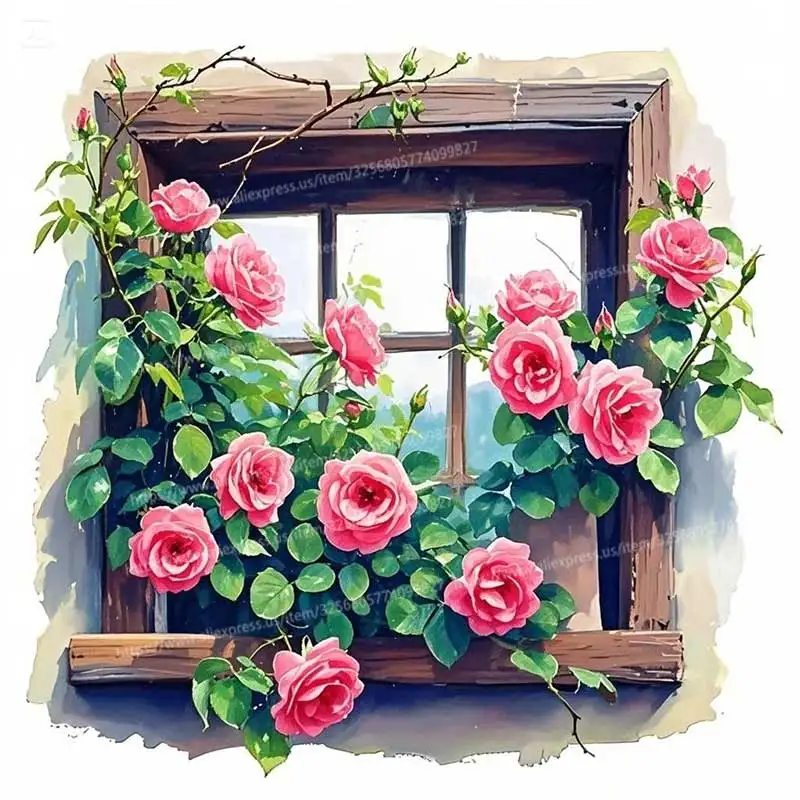 Retro Rose Simulation Window Wall Stickers Kitchen Decoration Dining Room Living Room Home Decoration Decal Stickers S747