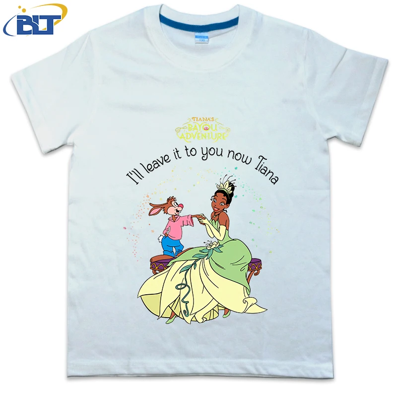 I Will Leave It To You Now Tiana Disney Princess print kids T-shirt pure cotton short-sleeved cartoon top for boys and girls