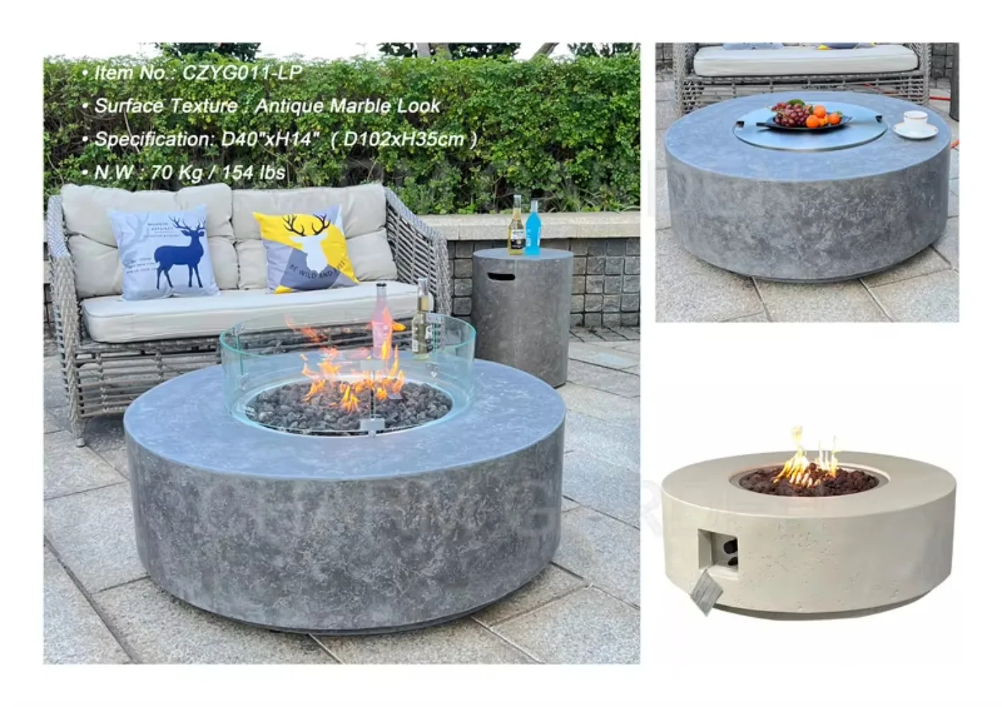 โต๊ะเตาไฟกลางแจ้งทรงกลมแบบโมเดิร์น ไร้ควัน สำหรับลานบ้านและตั้งแคมป์