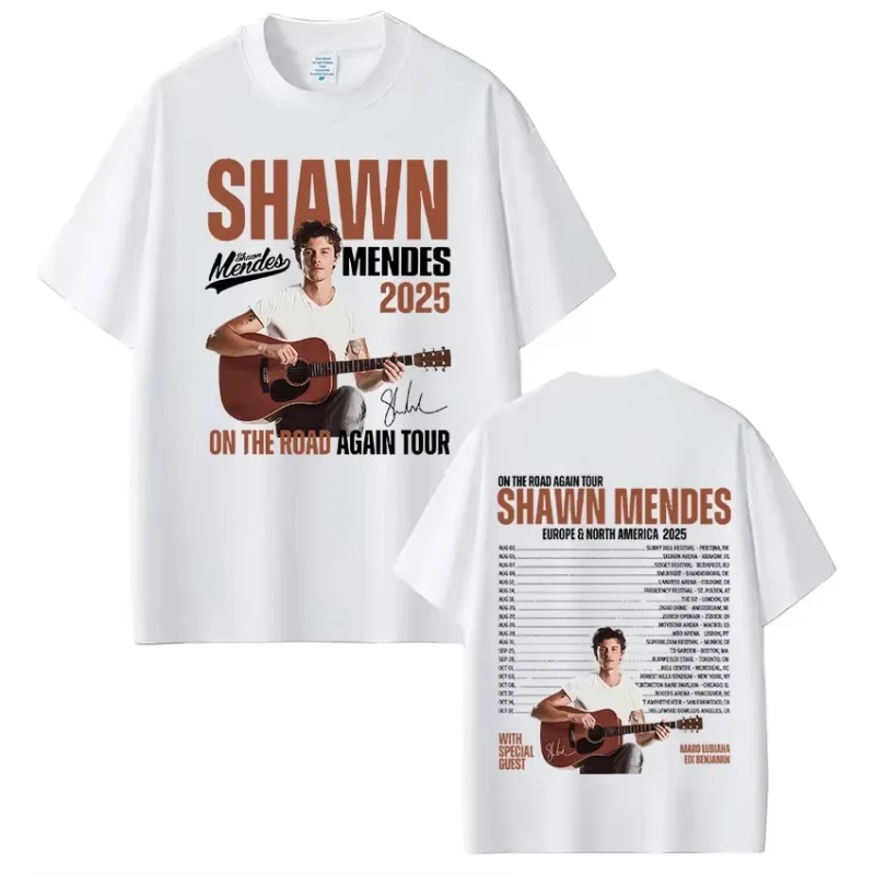 مغني الراب شون مينديز على الطريق مرة أخرى جولة 2025 ألبوم ميرش تي شيرت الرجال النساء المتضخم تي شيرتات قصيرة الاكمام الصيف #5