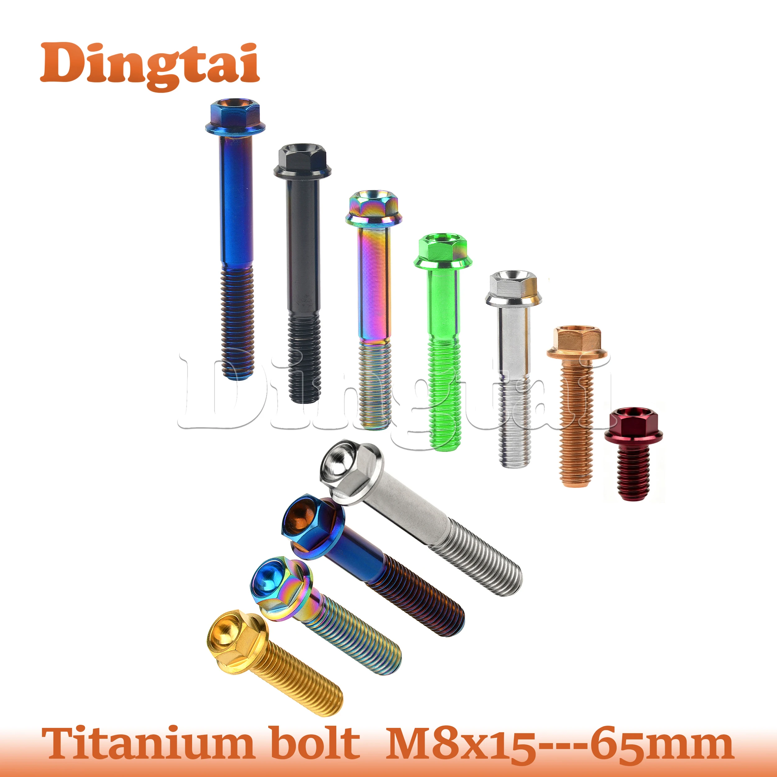 Dingtai Titanium Flange Bolt M8x15/ 20/ 25/ 30 /35/ 40 /45 /50 /55 /60 /65mm  for Cars Motorcycles