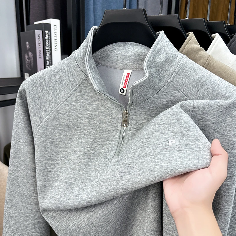 Spring and Autumn Cotton Zipper Long Sleeve T-shirt for Men, Round Neck Casual Middle Aged Loose Genuine Hoodie, New