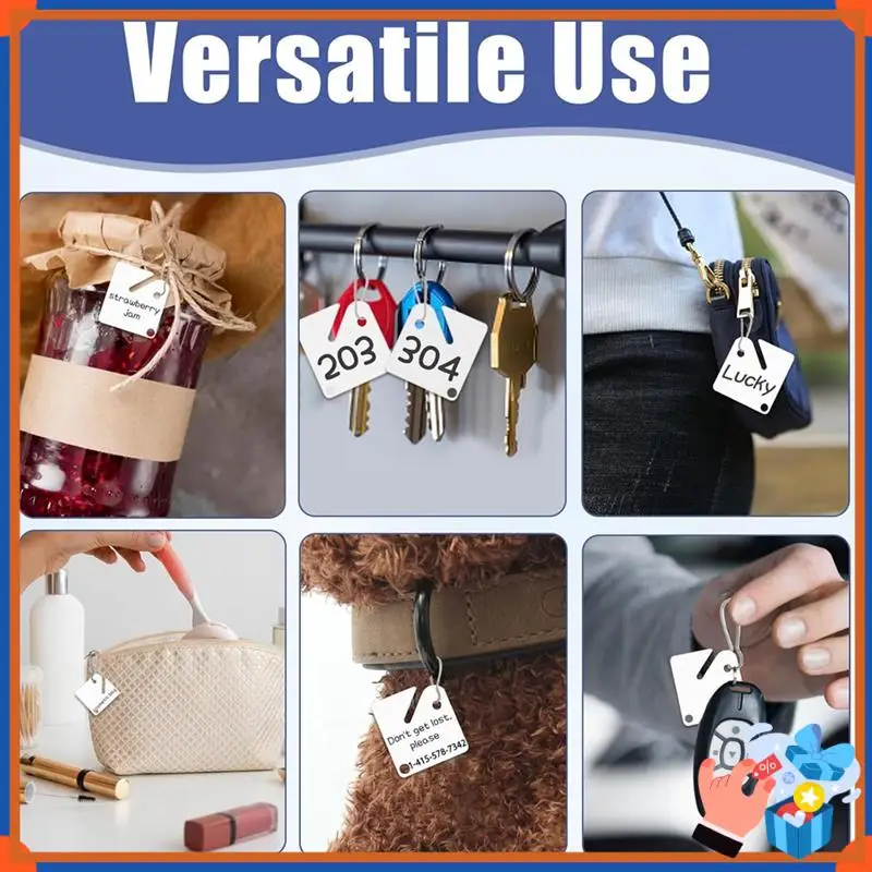 

Compact 150 Pcs Rack Key Tags White Square Plastic Hanging Tags With 1 Black Markers, Metal Snap Hooks For Slotted Key Cabinets