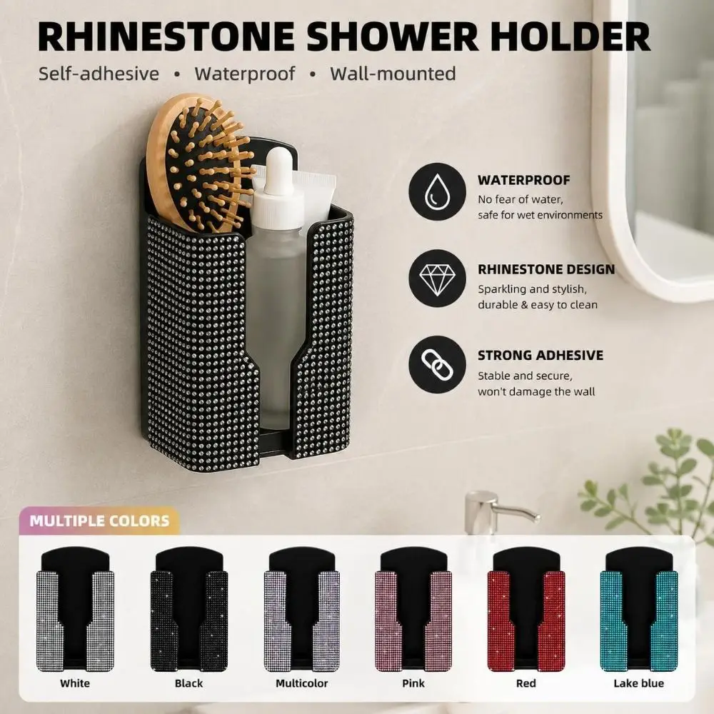 Shiny Rhinestone Wall Hanging Remote Holder No Drill Space Saving Controller Storage Rack Self Adhesive Home Decorative