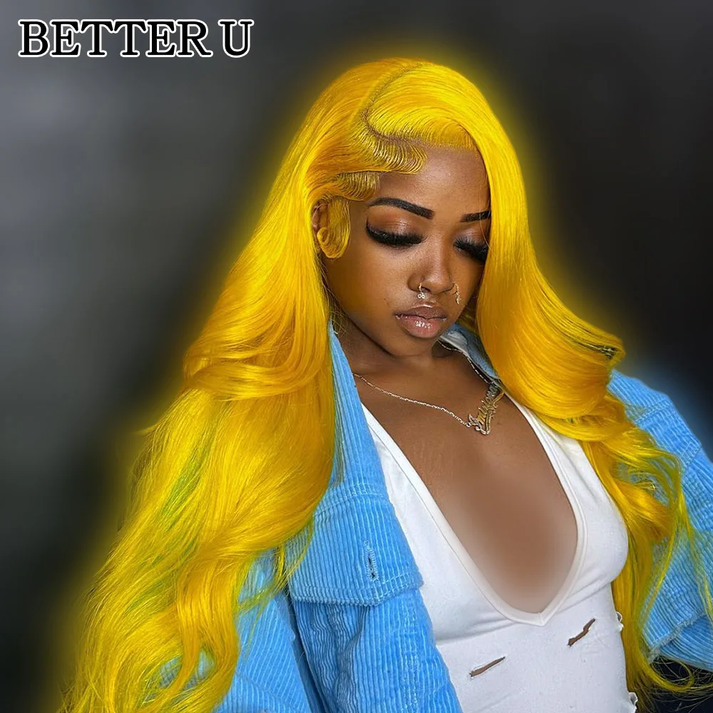 

Yellow Colored Wig 13x4 Lace Front Human Hair Wigs Bright Lemon Yellow Body Wave Wig Transparent Lace Wigs For Women Human Hair