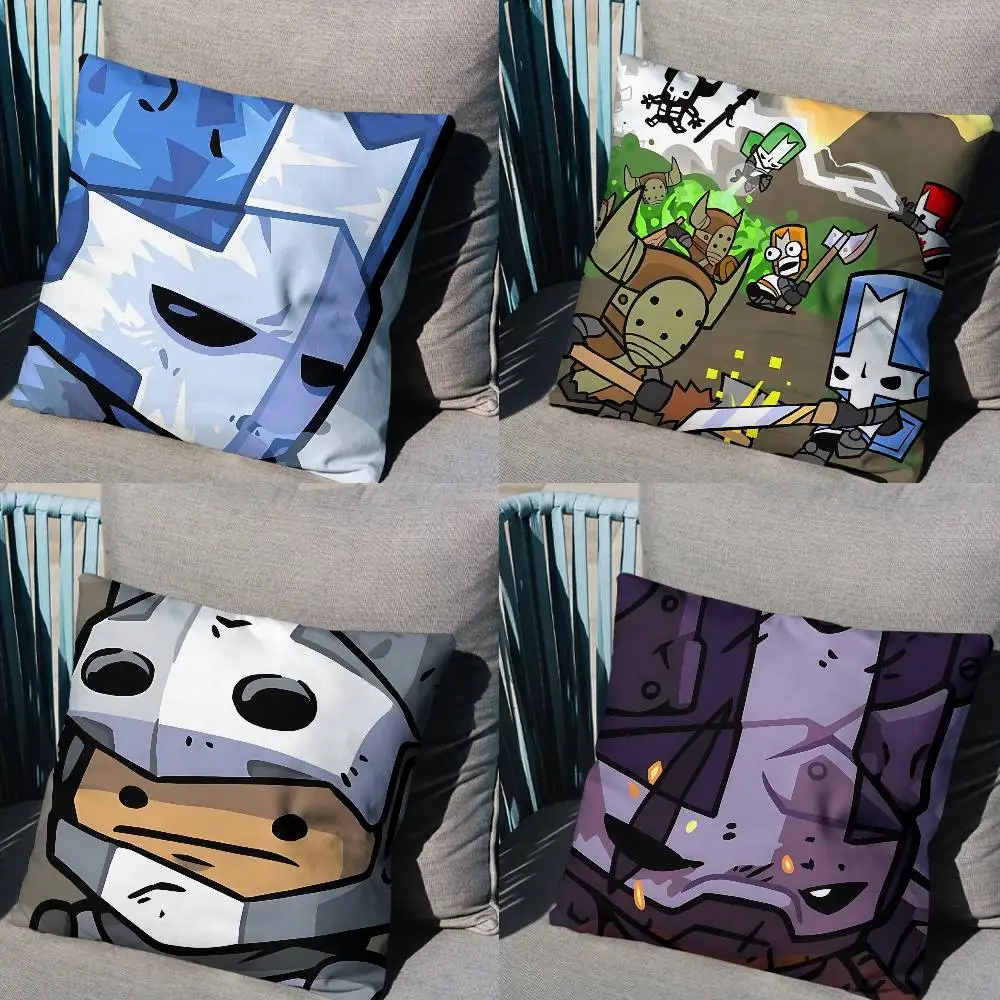 

Game Blue Red Castle Crashers Pillow Case Anti-dustmite Pillowcase Invisible zipper silky short plush Sofa cushion cover