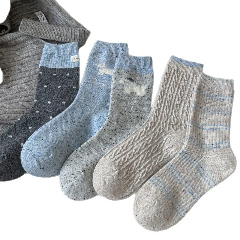 الجوارب النسائية الكورية بسيطة متعددة الاستخدامات Kawaii JK لطيف الحلو منتصف جوارب أنبوبية الشتاء الصوف سميكة الدافئة جوارب صوفية لفتاة #5