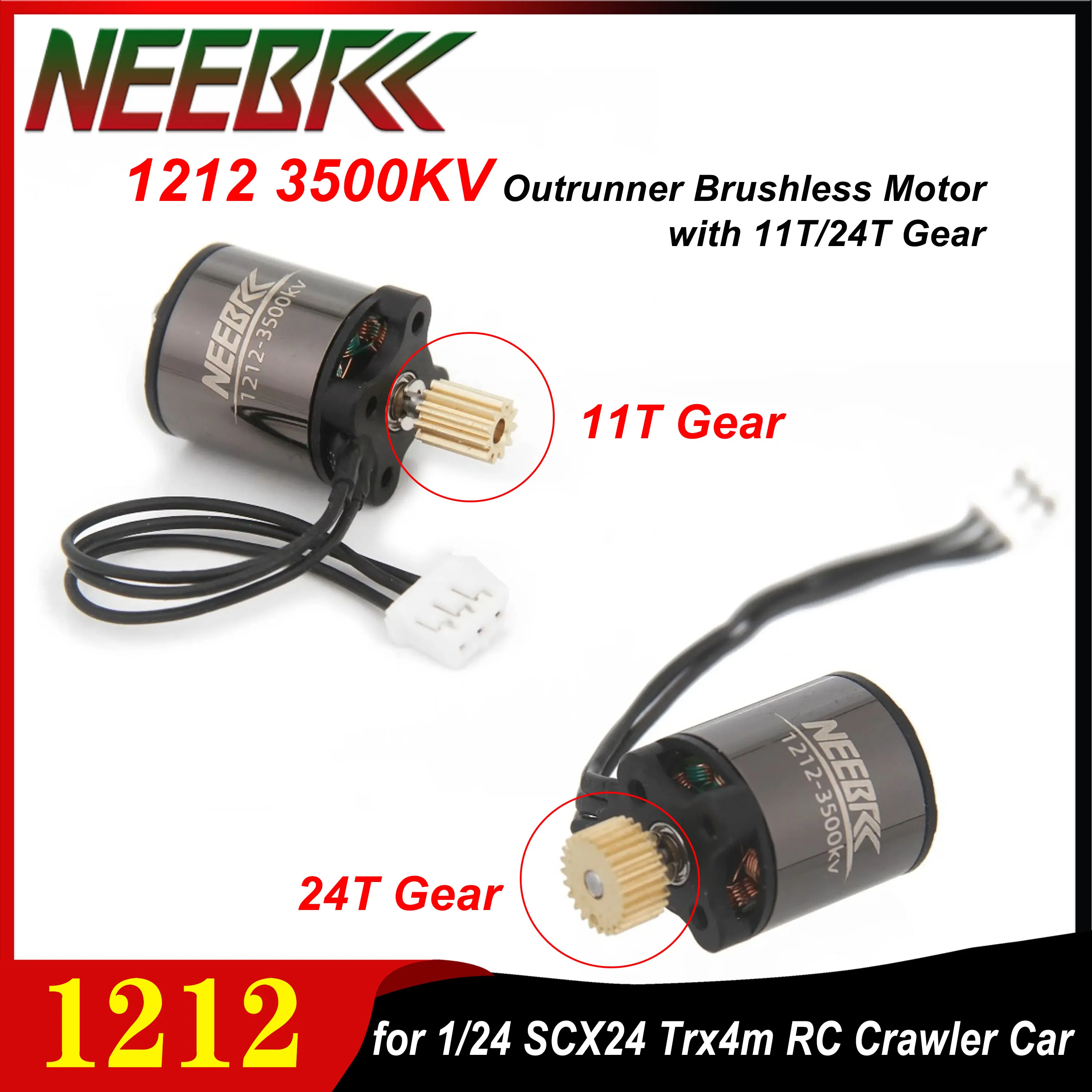 NEEBRC 1212 3500KV Outrunner Brushless Motor with 11T /24T Metal Gear for 1/24 RC Car Crawler Truck SCX24 Trx4m Upgrade Parts