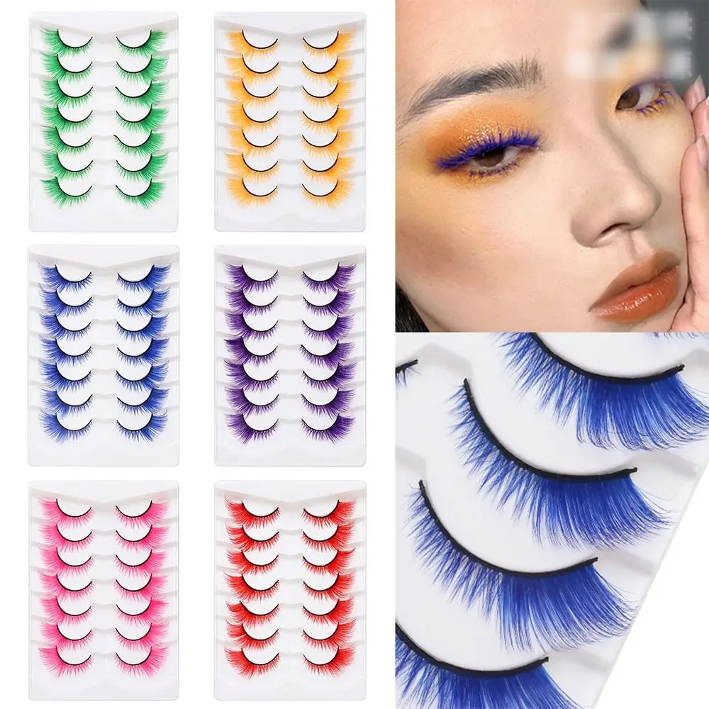 7 paar unieke cosplay party vos cat eye wimpers maskerade zachte pluizige gekleurde wimpers dramatische look kleurrijke valse wimpers