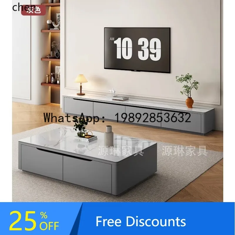 

all-solid wood rock slab coffee table TV cabinet combination simple floor storage coffee table