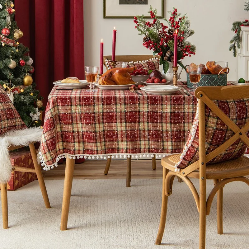 

Christmas Tablecloth Table Linen Decoration Hairball Western Dining Table Mat Cotton, Linen And Snowflake Tablecloth