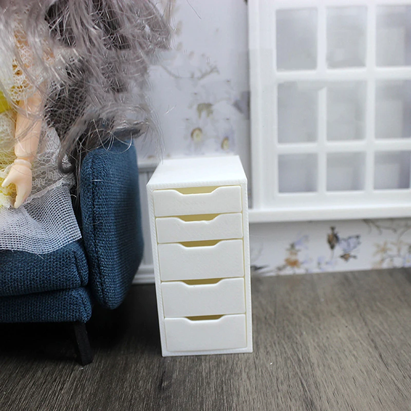 Dollhouse Furniture Playset; Miniature Five-Drawer Cabinet, Shelf, Bedside Table and Cupboard