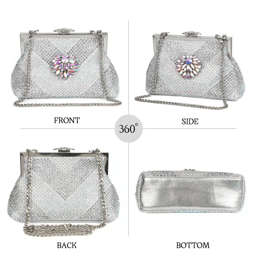 Vrouwen Luxe Strass Avond Clutch Tas Afneembare Ketting Bruiloft Portemonnee Prom Banket Handtas Vrouw Elegant Feest