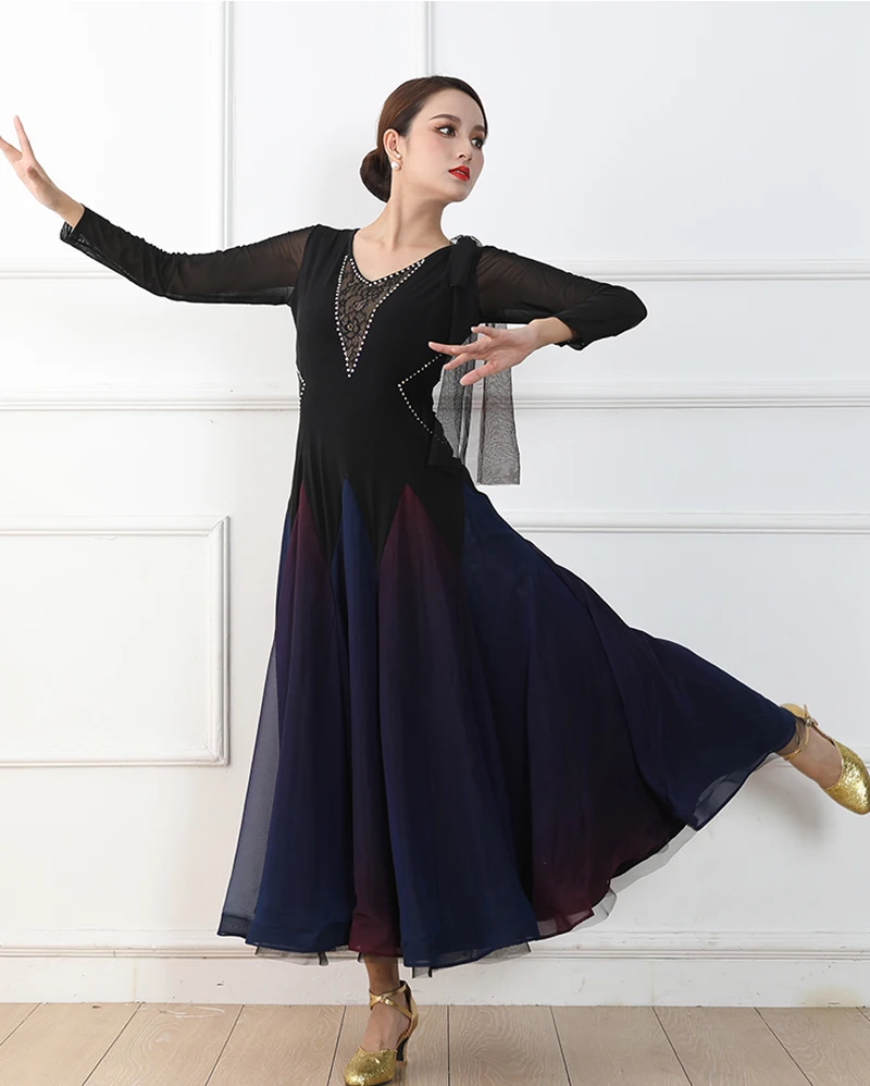 Vestidos de dança de salão padrão feminino avançado brilhante diamante flamenco saia de dança moderna vestido de dança de salão valsa da senhora