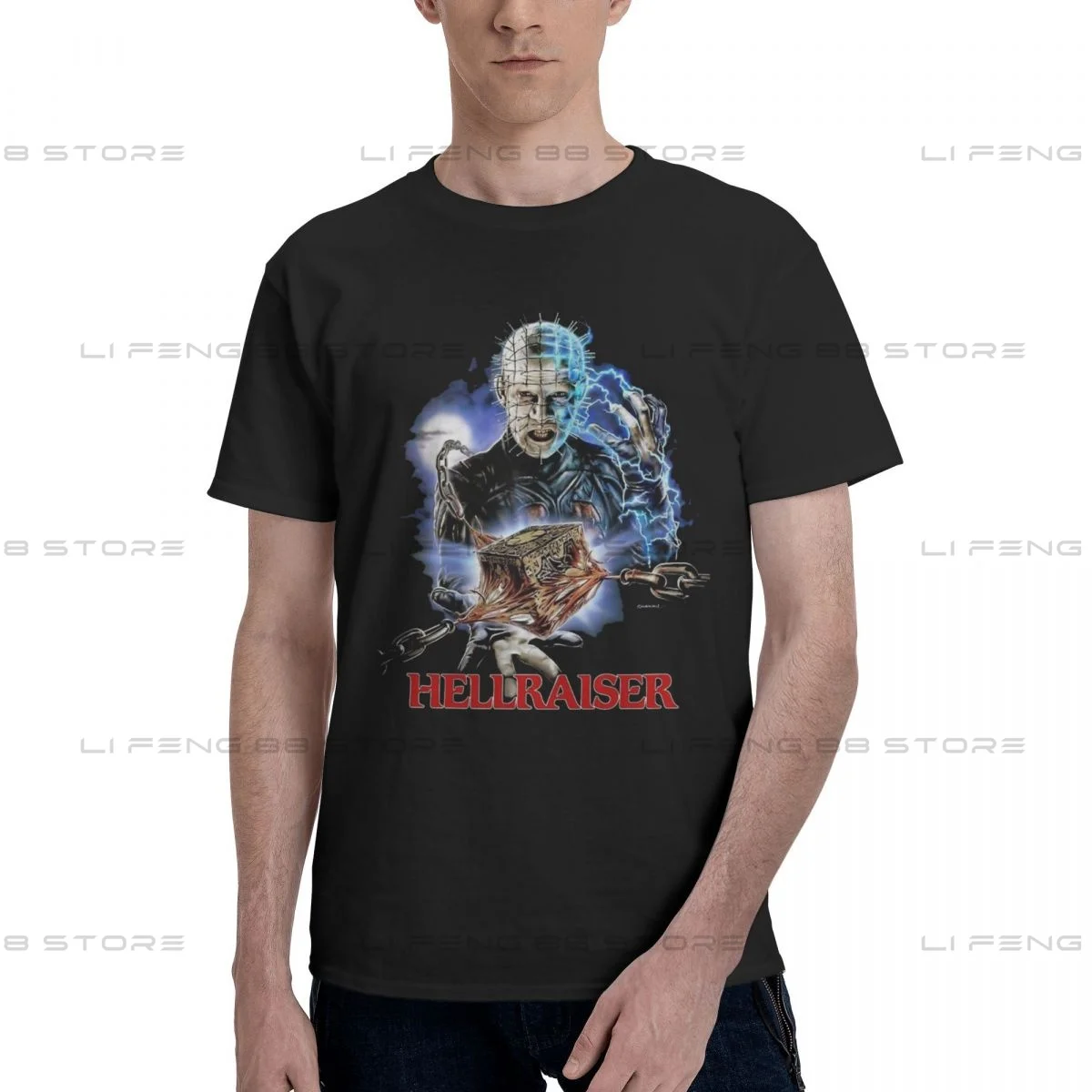 

Футболка Hellraiser Мужская/женская с круглым вырезом, свободная дышащая рубашка с принтом из фильма ужасов, уличная мода, топы для пар, лето