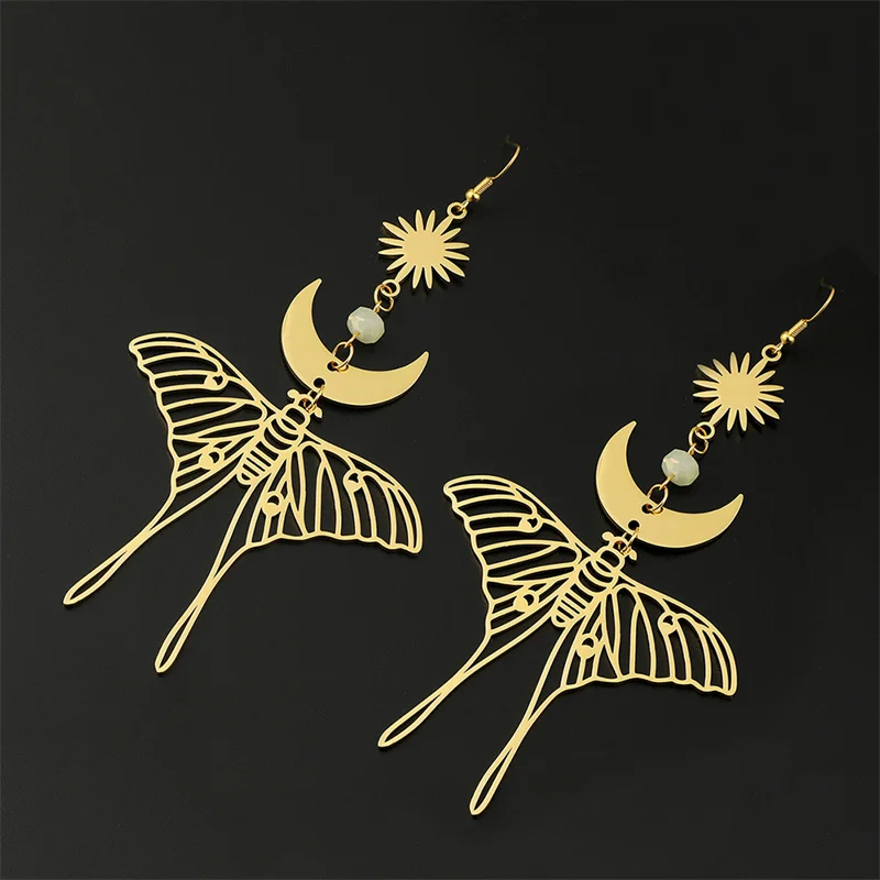 أقراط متدلية متألقة طويلة للغاية ، سبائك القمر والشمس ، كفة أذن رائعة ، قمر وشمس ، مبالغة ، هدية عيد ميلاد #3