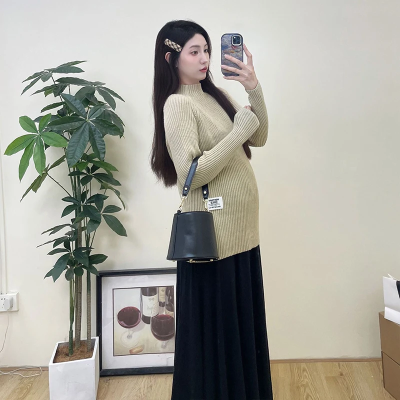 Autumn and Winter Maternity Sweaters Fashion Solid Color Tops Loose Shirt Long Sleeve Pregnant Woman Knitting Pullovers Coats