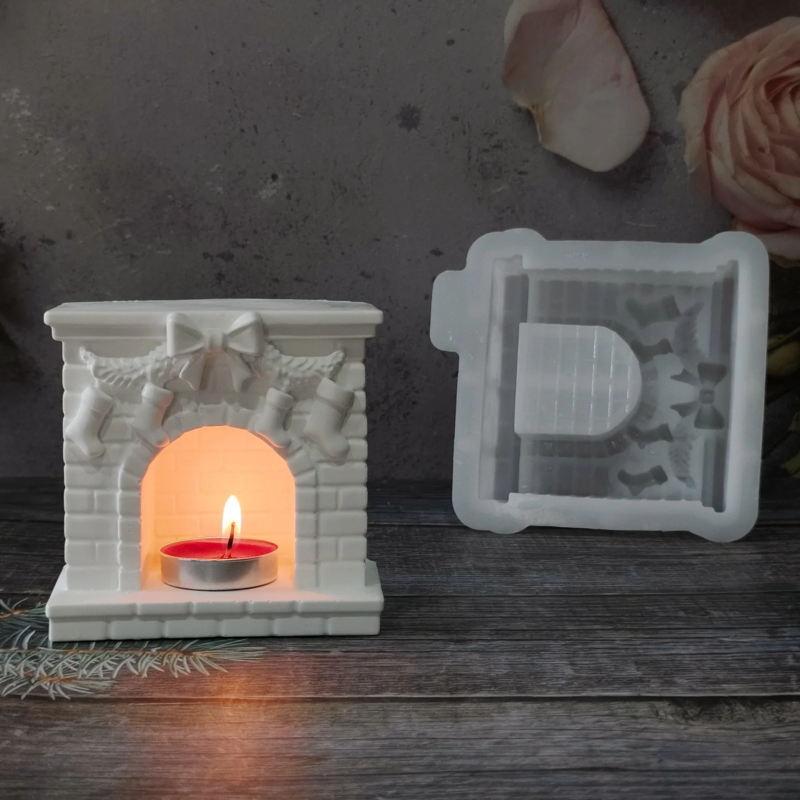 Neue Bestseller-Form Weihnachts-Kamin-Kerzenhalter Ornament Heimdekoration Zement- und Gipsformen DIY Silikonformen S0837