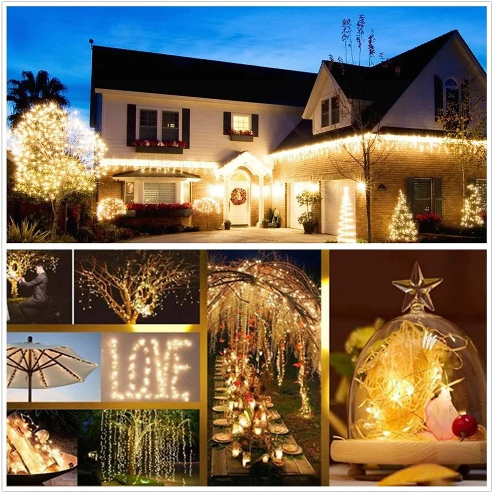 Imagem -04 - Solar Power Led String Fairy Lights Impermeável Guirlanda ao ar Livre Lâmpada de Natal Decoração do Jardim 12m 100led Ip65