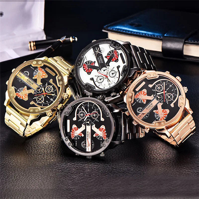 5.6cm Big Face Famous Brand DZ Designer orologi uomo Fashion Casual Alloy Band Golden Date orologio al quarzo Montres de Marque de Luxe