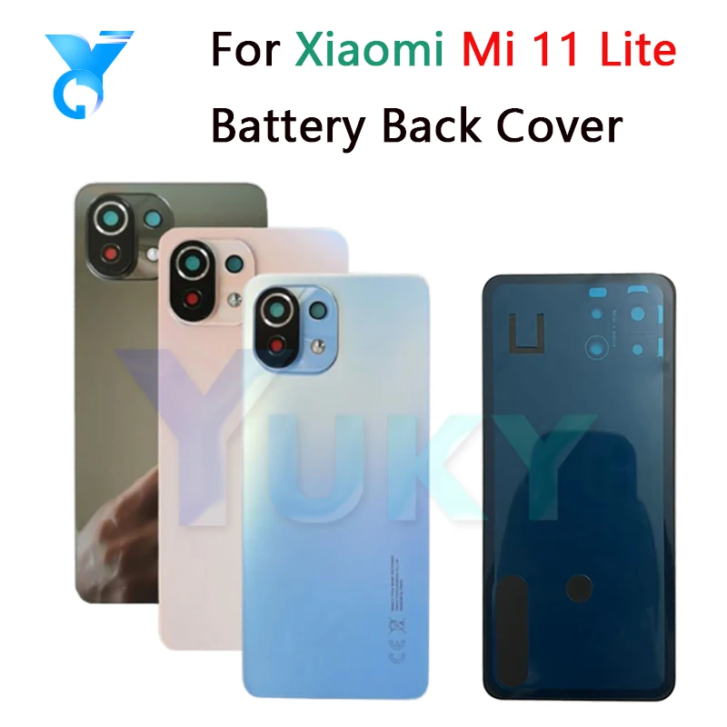 New 6.5 For Xiaomi Mi 11 Lite Back Battery Cover RedmiRear Housing Door Glass Panel Case Replacement Parts+With lens