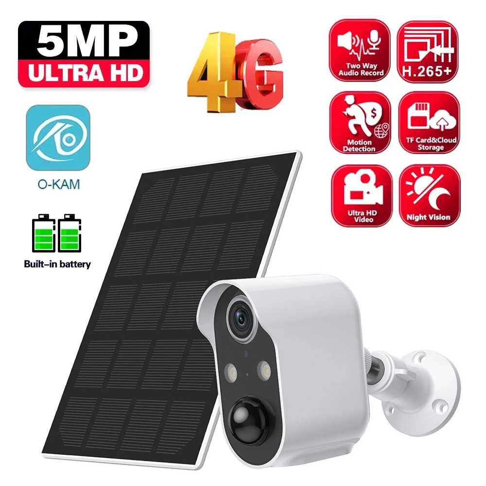 5MP HD 4G WiFi Mini Camera 5000mAh Rechargeable Battery Solar Outdoor 1080P Surveillance Security Camera PIR Motion Alarm Cam