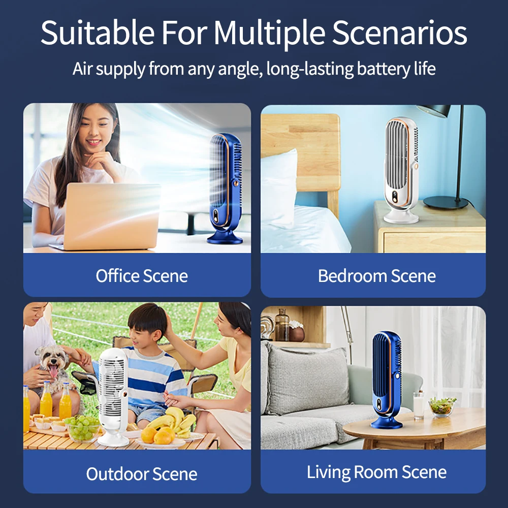 เครื่องปรับอากาศขนาดเล็กในบ้าน เครื่องเป่าผมแบบปรับได้ 720 องศา ชาร์จ USB แบตเตอรี่ขนาดใหญ่ มอเตอร์คู่ เครื่องปรับอากาศแบบพกพา