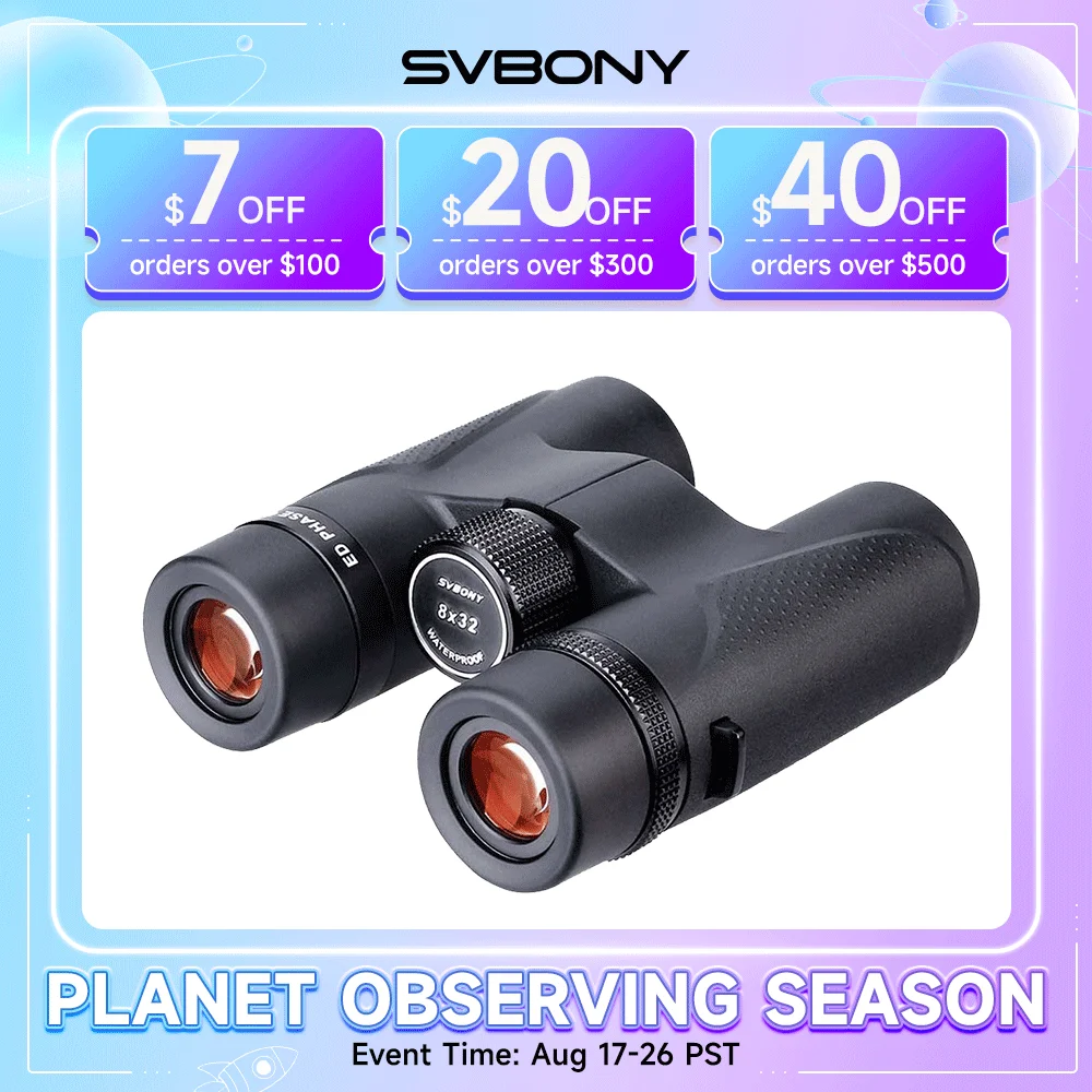 Svbony SV202 8X32/8x42/10x42/10X50 ED Binoculars IPX7 Magnesium Alloy Body Long Range Binoculars BAK4 for Bird Watching Camping
