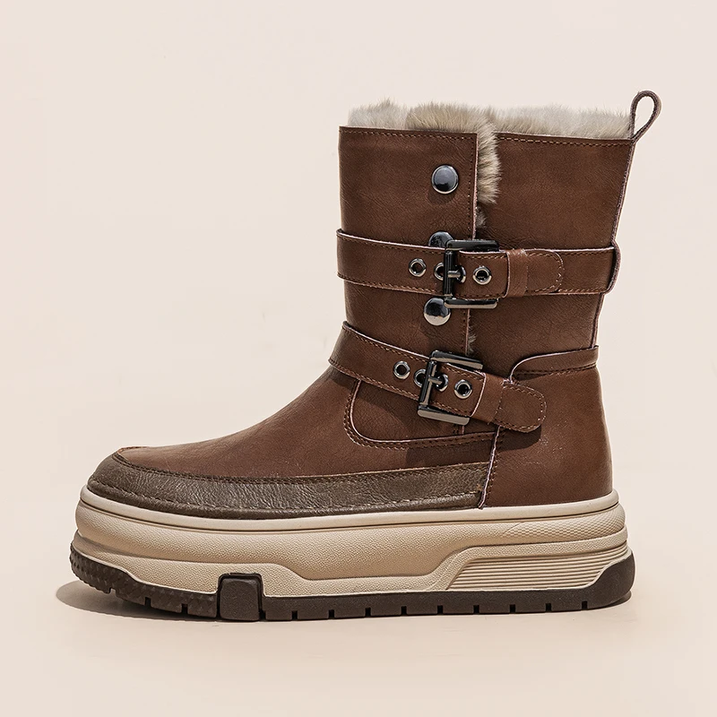 

2026, новые женские зимние ботинки на платформе, классические женские зимние ботинки для девочек, непромокаемые теплые ботильоны из натуральной коровьей кожи из искусственного меха