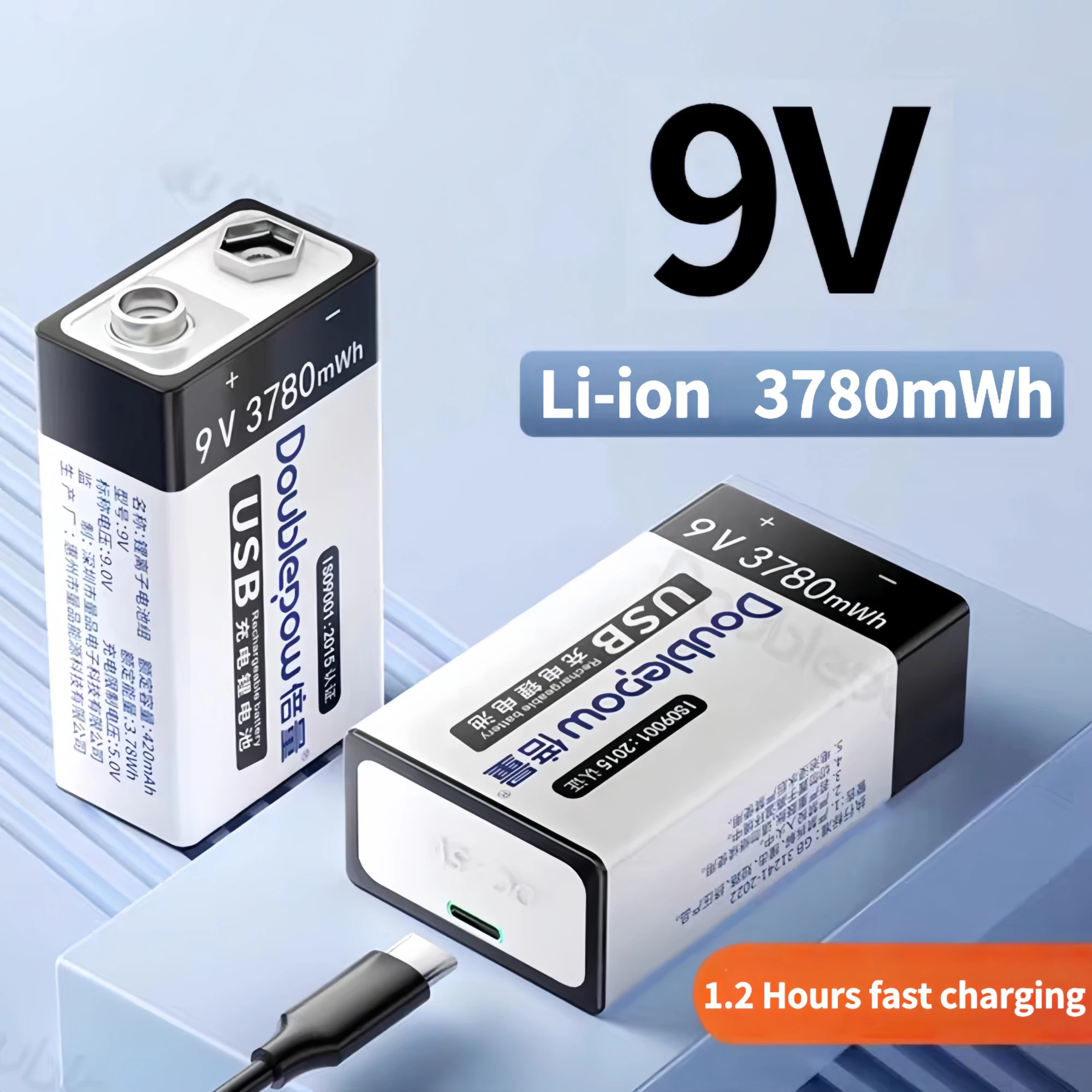 

9V Rechargeble Battery 3780mWh 6F22 USB Lithium Battery for Microphone Multimeter Smoke alarm Walkie talkie Guitar Flashligh Toy