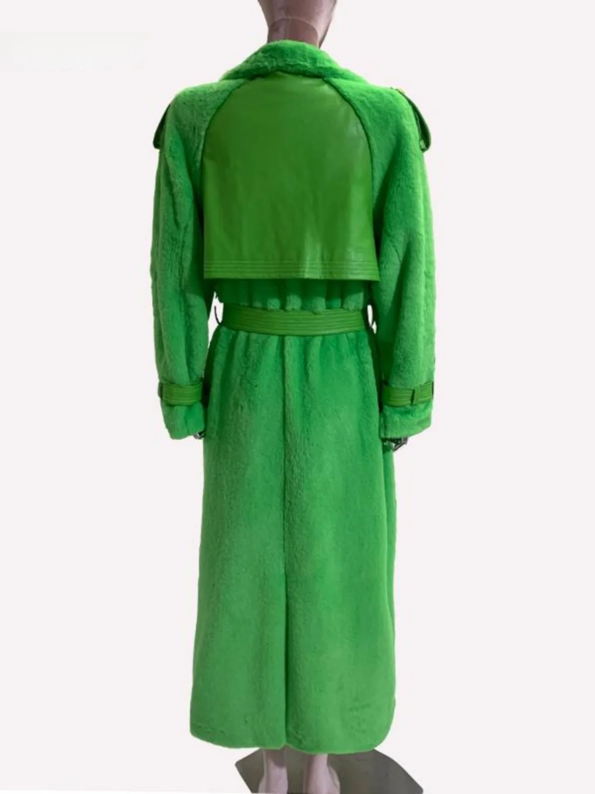 Nerazzurri Green Environmental Protection Faux Fur Coat Young Style Women's Extra Long 2024 New Plush Coat Street Style