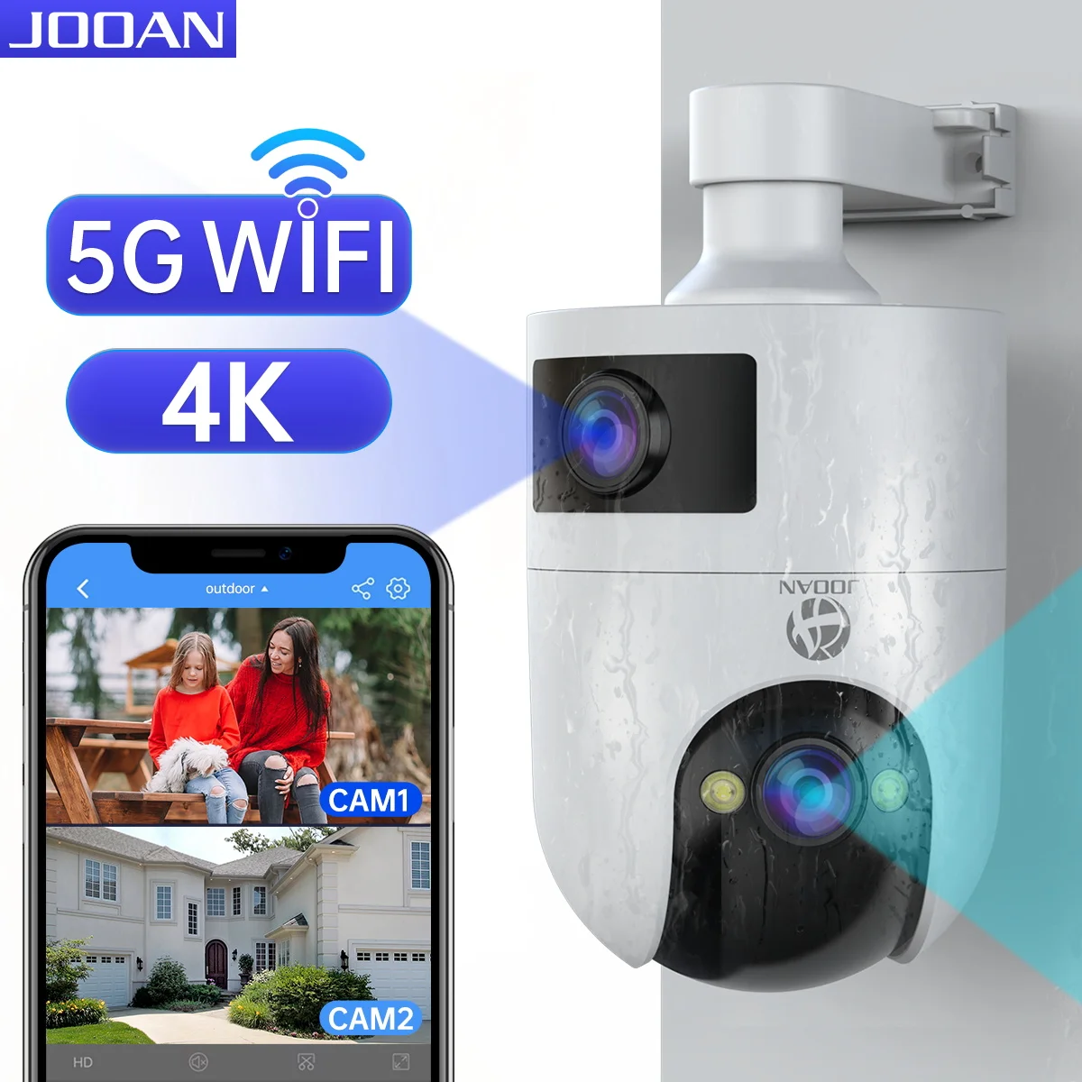 

Уличная Wi-Fi PTZ-камера JOOAN 4K 2K с двумя экранами, автоматическим отслеживанием, ночным видением, водонепроницаемая, для видеонаблюдения