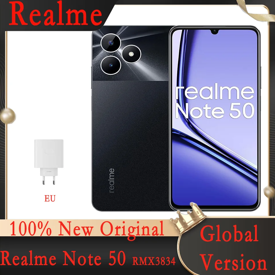 Original Realme Note 50 3GB 64GB Mobile Phone, 6.74” Android Type-C 5000mAh Octa-core Smartphone Global Version