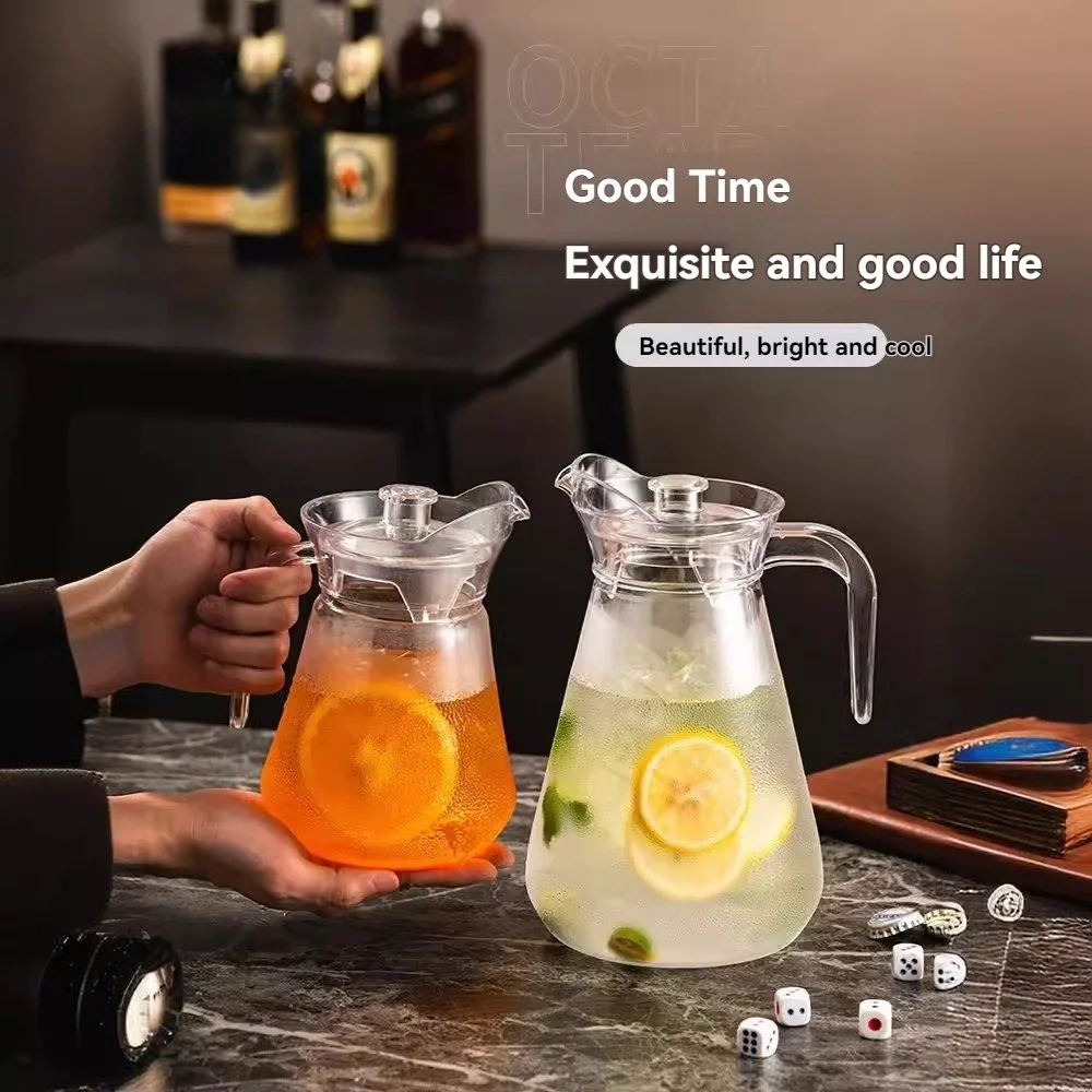 1 قطعة إبريق زجاجي مع غطاء، زجاج بوروسيليليك مرتفع، إبريق ماء ساخن/بارد وعصير وإبريق مشروبات الشاي المثلج #3